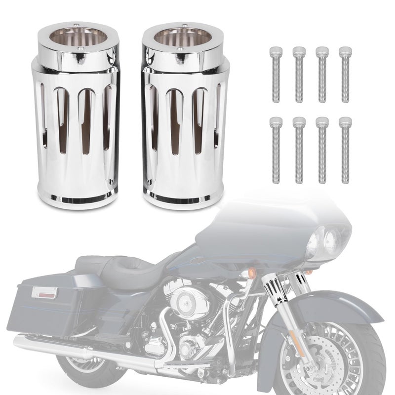 Goldfire Upper Fork Slider Covers Billet Fork Boot Slider Protective Shells Fit For Harley FLT FLHR FLHX FLHT COW Bells Touring Street Glide 1986-2019 Accessorie (Chrome Style) - Image 1